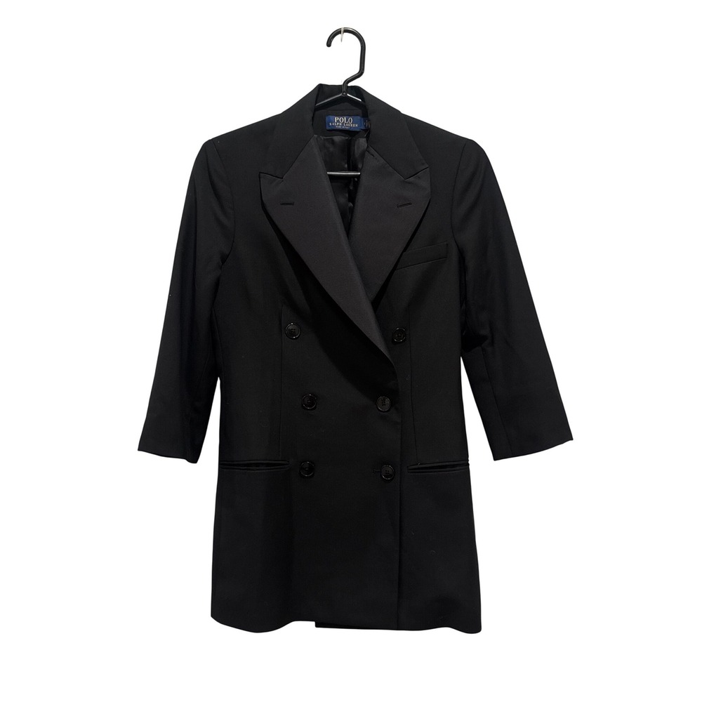 Polo Ralph Lauren Blazer Womens 2 Black Double Breasted Tuxedo Italy Office EUC